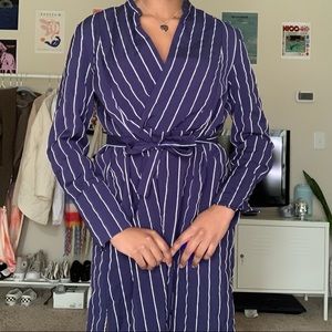 long navy blue and white striped dress